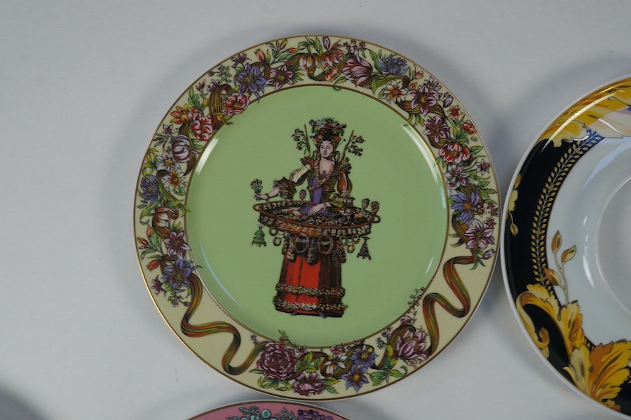 Five boxed Rosenthal for Versace transfer decorated plates, 31cm diameter, and a boxed serving dish, 30cm diameter (6). Condition - good.